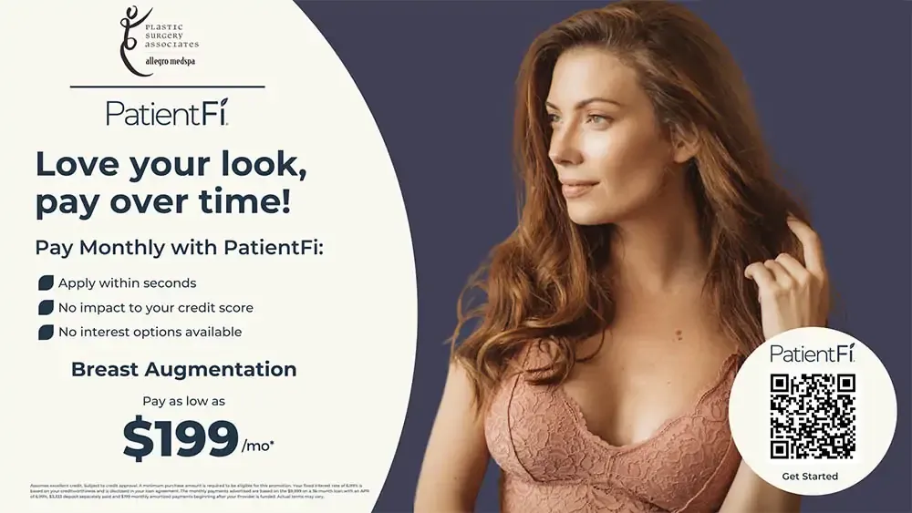 Promotional image for PatientFi breast augmentation financing.