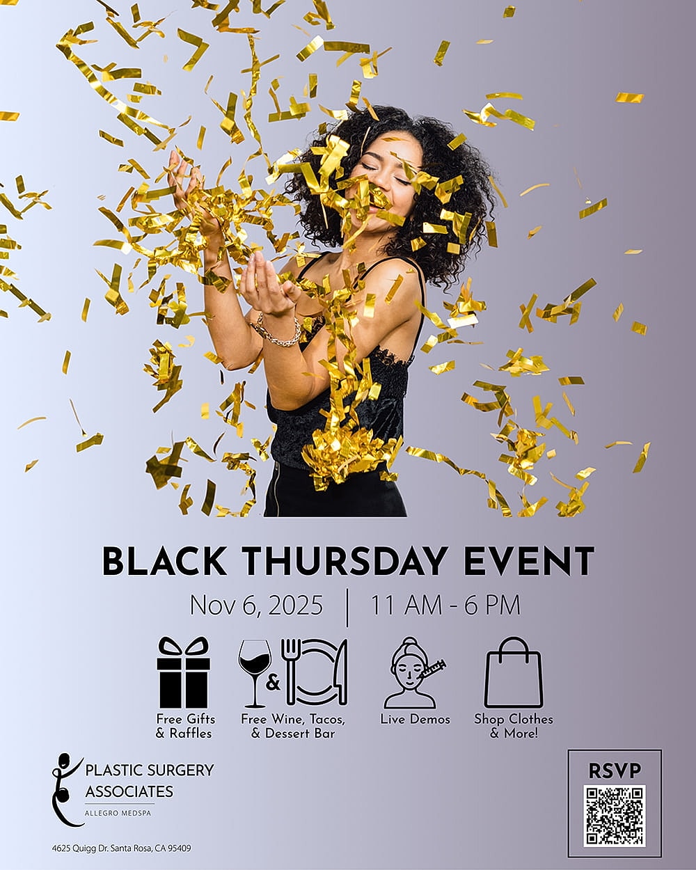 Black Thursday event with confetti and excitement.