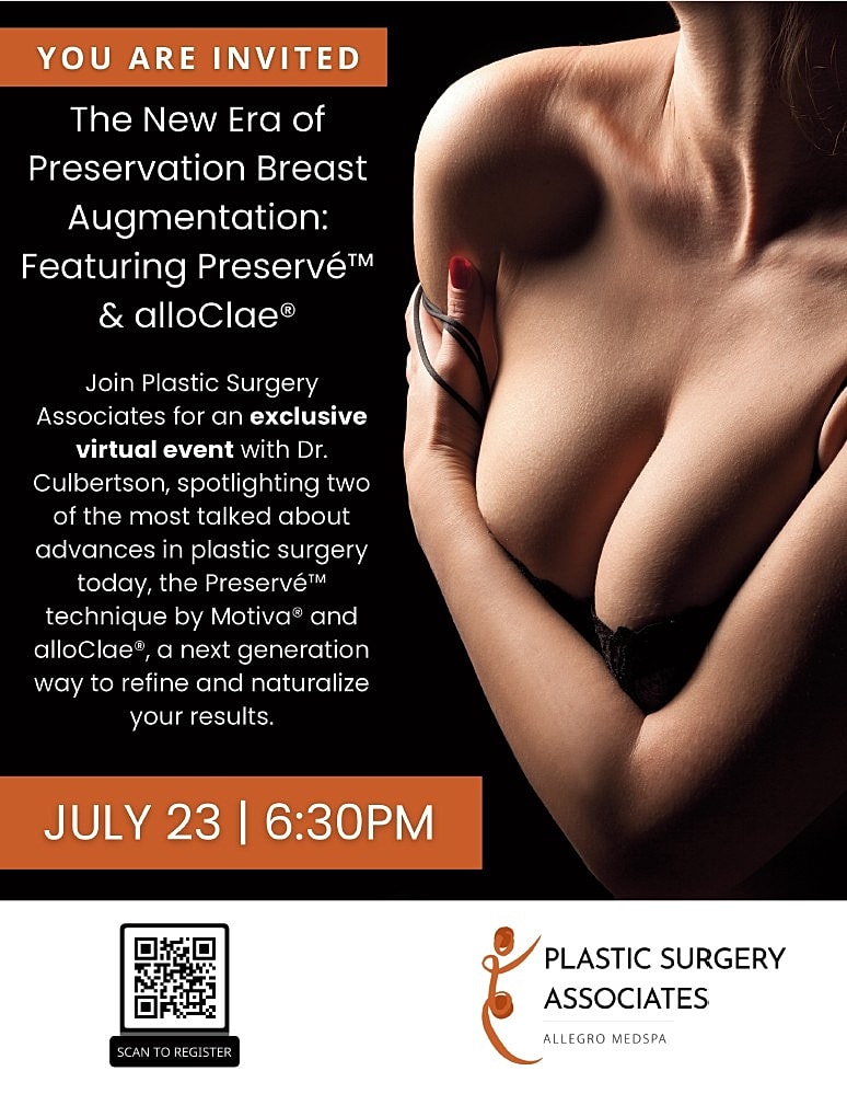 Invitation to virtual breast augmentation event.